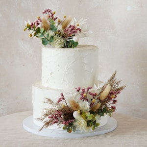 Topper per torta con fiori secchi conservati in stile boho naturale, topper per torta con fiori secchi, topper per torta con fiori secchi di erba della pampa
