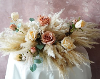 Pampas grass&Silk arch flower Dried flowers Wedding arch,Flower Swag Backdrop,pampas Flower arbor,Boho Wedding Centerpieces 19.68‘’X23.62“