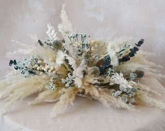 Fleurs de table vert bleuté, feuilles d'eucalyptus en cristal, toile de fond festif floral, roses préservées, centres de table de mariage bohème, 30 cm * 20 cm * 15 cm