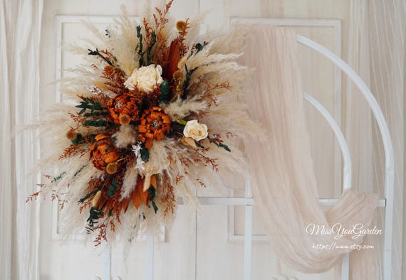 Burnt Orange Dried Flower Arch,Pampas Grass Swag Backdrop,Boho Wedding Centerpieces