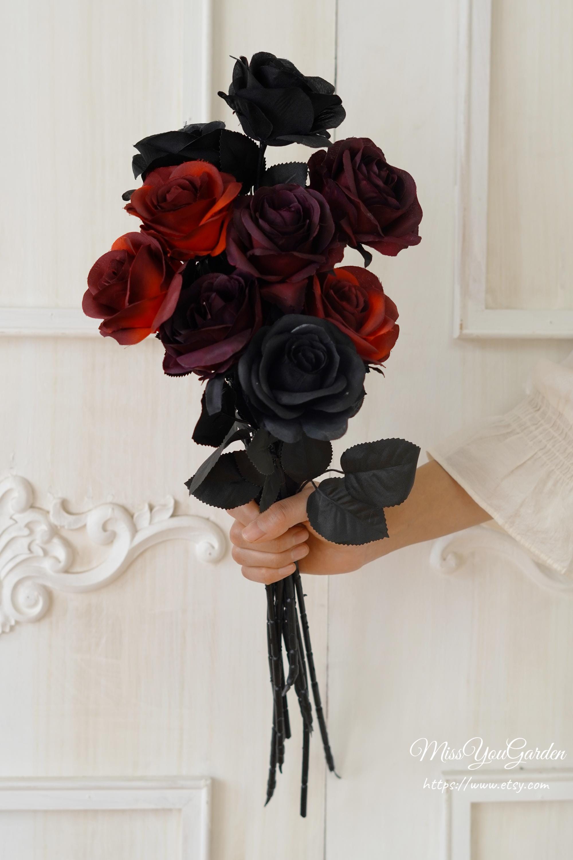 Fake Gothic Roses Gothic Rose, Artificial Rose Stem,black/dark Red/dark Burgundy Faux ...