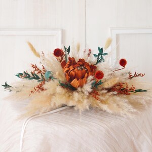 Burnt Orange Dried Flower Arch,Pampas Grass Swag Backdrop,Boho Wedding Centerpieces image 10