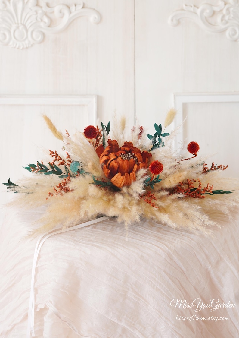 Burnt Orange Dried Flower Arch,Pampas Grass Swag Backdrop,Boho Wedding Centerpieces image 10