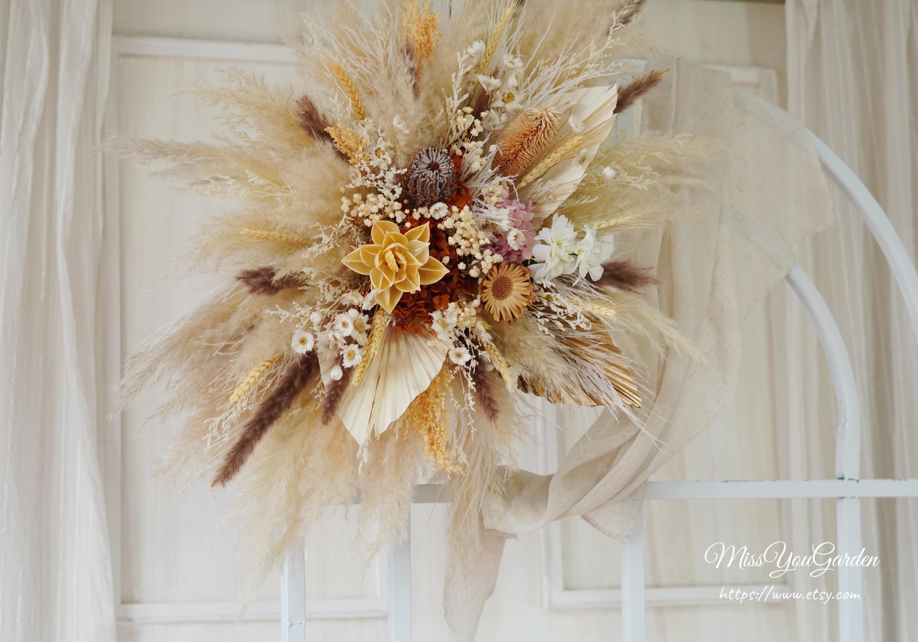 Terracotta&beige Dried Flowers Wedding Arch,soft Color 