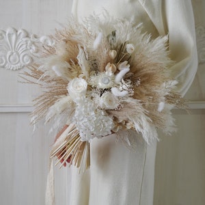 Pampas Grass& Natural Color Dusty /Pampas Grass wedding bouquet Dried Bridal bouquet Flower bouquet,Rustic Boho Brides,Bridesmaid bouquet image 10