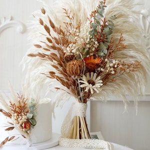 Eucalyptus & Rust Orange/Pampas Grass wedding bouquet Dried Bridal bouquet/dried Flower bouquet, Rustic Bohemian Brides,Bridesmaid bouquet