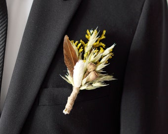 Boho Wedding boutonniere Boutonnières Bunches | Dried Flower Bouquets | Wedding Groomsmen | Groom | Pampas Grass Arrangement | Boutonniere