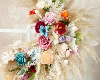 2 rose artificiali, rose finte arcobaleno, fiori artificiali di seta, per casa, giardino, feste, matrimoni, hotel, ufficio, decorazione