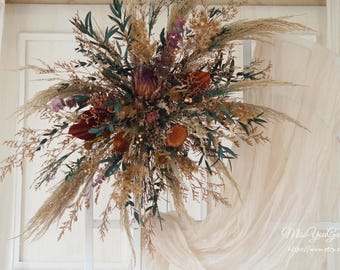 Terracotta&golden brown wedding backdrop,dried flower arch arrangement,pampas arbor,bohemian centerpiece,boho wedding decor