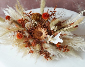 Burnt Orange Table Flowers Arch with Lovergrass,Flower Swag Backdrop,pampas Flower arbor,Bohemian Wedding Centerpieces,30 cm*18 cm*15 cm