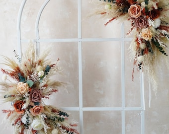 Bohemian Dusty Burnt Orange Silk Flowers Dried flowers Wedding arch,Flower Swag Backdrop,pampas Flower arbor, Boho Wedding Centerpieces