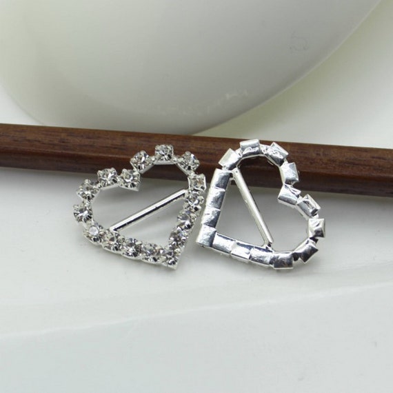50pcs Crystal Buckle Heart Rhinestone Charming Heart Buckle Slider Wedding Décor