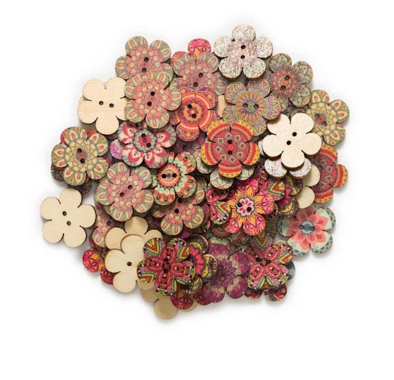 30pcs Indian Feather 2 Hole Wood buttons for Sewing Scrapbook Clothing Crafts