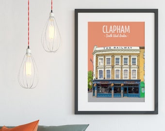 Clapham print, The Railway Tavern, Pub, South West London print