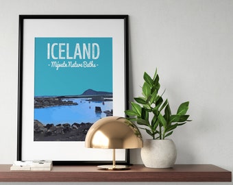 IJsland Print, Myvatn Natuurbaden, Noord-IJsland, Reis print, Ringweg, Geothermisch zwembad, Landschap, Travel Print