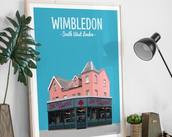 Wimbledon print, The Old Frizzle pub, South West London print, West London print