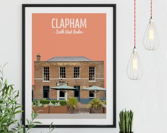 Clapham Print Poster, The Windmill Pub, Clapham Common, Clapham North, South West London Print