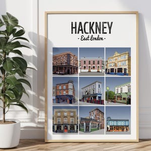 Póster impreso de Hackney, póster personalizado, Homerton, Hackney Downs, Stoke Newington, Clapton, Dalston, Broadway Market, London Fields