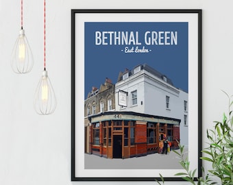 Impression Bethnal Green, The Sun Tavern Pub, affiche, East London, cadeau, anniversaire, premier rendez-vous, local, anniversaire, whisky, Poitin, Poteen
