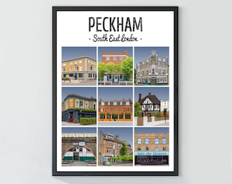 Peckham Poster Print, Pubs Print, South East London, The Montpelier, The Victoria, John The Unicorn, Bar Story, The Rye, The Clock House