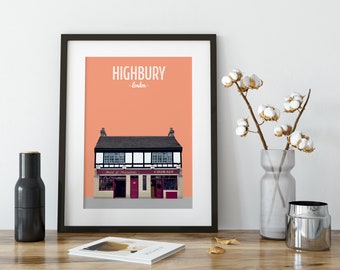 Highbury print, The Bank of Friendship pub, Islington print, Local pub