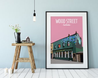 Wood Street Print, The Flowerpot, Walthamstow, Waltham Forest, East London, Local Pub, Anniversary gift, Wedding gift, First home, Wall art