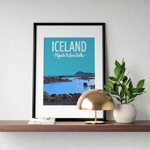 Stampa Islanda, Bagni Naturali di Myvatn, Islanda del Nord, Stampa di viaggio, Strada ad anello, Piscina geotermica, Paesaggio, Stampa di viaggio