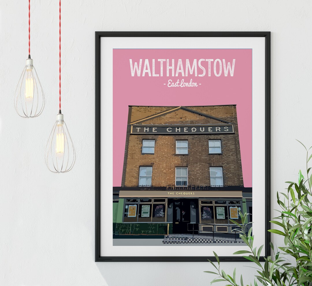 Walthamstow Poster Print, The Chequers Pub, Walthamstow Market, Waltham