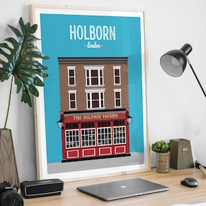 Grabado de Holborn, pub The Dolphin, grabado del este de Londres