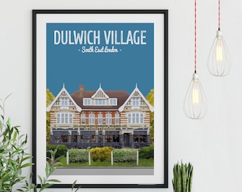 Dulwich Village Poster Print, The Crown and Greyhound Pub, Dulwich Village, SE21, South East London, Anniversary, Wedding Gift