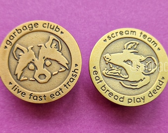Raccoon and Possum Pins - Antique Gold Plating - Garbage Club
