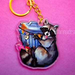 Trashcan Raccoon Keychain - 2.5 inch Double Sided Acrylic Keychain