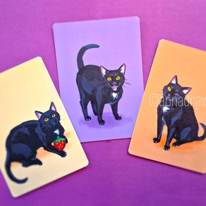 Stampe artistiche di gatti neri, piccole - Stampe di cartoline di gatti neri - Formato A6 (105 x 148,5 mm, 4,1 x 5,8 pollici)
