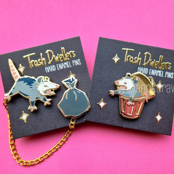 Opossum Hard Enamel Pin Set - Collar Pins -  Trash Dwellers - Gold plating