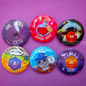 Dungeons And Dragons Buttons - 38mm/1.5 inch - TTRPG pinback button pack
