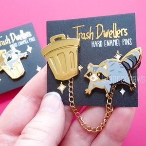 Raccoon Hard Enamel Pin Set -  Trash Dwellers - Gold plating