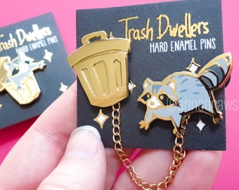Raccoon Hard Enamel Pin Set -  Trash Dwellers - Gold plating