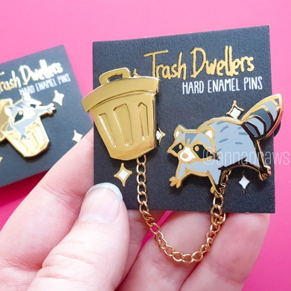 Raccoon Hard Enamel Pin Set -  Trash Dwellers - Gold plating