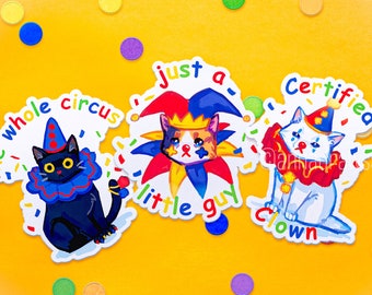 Clown Cat Stickers - Matte Waterproof Vinyl Stickers - 3 inches