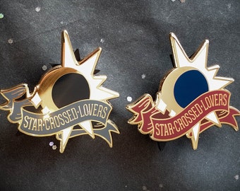 The Eclipse - Hard Enamel Pin, gold plating - Black/white and color - Star-Crossed Lovers -  Collaboration by Astermorn and Annadrawsstuff