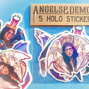 Angels and Demons Sticker Pack - 5 Holographic Waterproof Stickers - approx. 6 x 6 cm / 2.3 x 2.3 inches