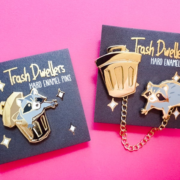 Raccoon Hard Enamel Pin Set -  Trash Dwellers - Gold plating