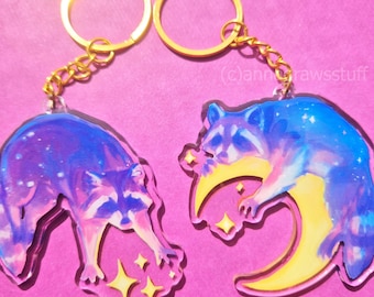Moon Raccoon Keychains - 2.5 inch Double Sided Acrylic Keychain