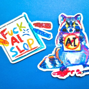 Anti-AI wasbeer stickers - 7,6 cm holografische waterdichte vinyl stickers