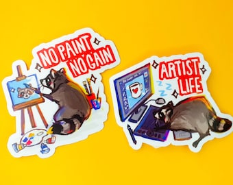 Pegatinas de mapache de artista - Pegatinas de vinilo mate resistente a la intemperie - 3 pulgadas