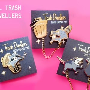 Raccoon Hard Enamel Pin Set Trash Dwellers Gold plating ALL Trash Dwellers