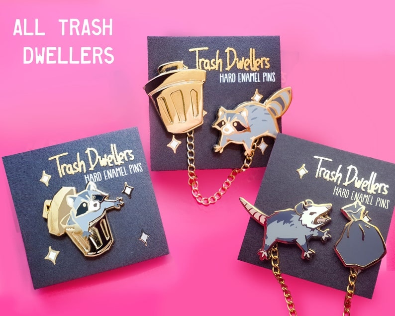 Raccoon Hard Enamel Pin Set Trash Dwellers Gold plating ALL Trash Dwellers