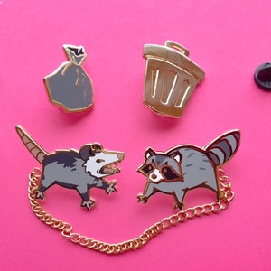 Raccoon Hard Enamel Pin Set Trash Dwellers Gold plating Raccoon + Possum set