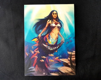 Stampa artistica di sirena: illustrazione originale, formato A5