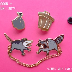 Possum Hard Enamel Pin Set Kragen Pins Trash Dwellers Vergoldet Possum + Raccoon Set